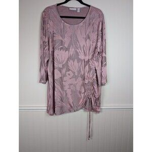 Susan Graver Burnout Liquid Knit Pink Plus Floral 2X Career Office Stretch